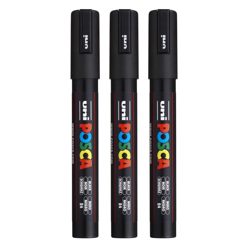 PC-5M Paint Markers, Medium Bullet Tip (1.8-2.5 mm), Black, Pack of 3