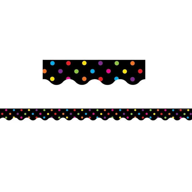 Multicolor Dots on Black Scalloped Border Trim, 35 Feet