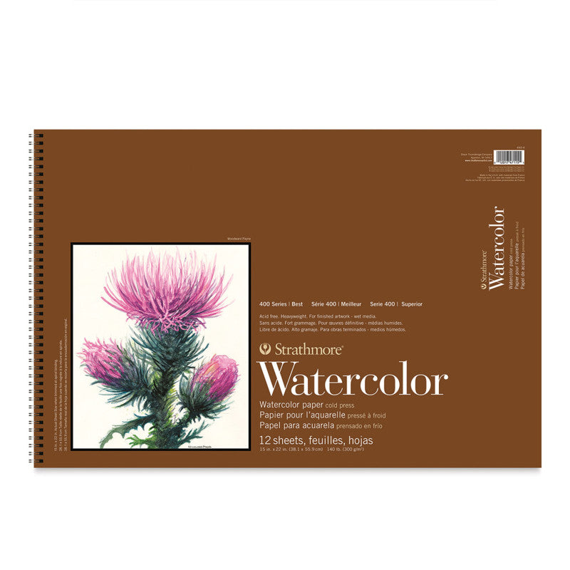 400 Series Watercolor Paper Pad, Cold Pressed, Top Wire Binding, 12 Sheet, 15x22 inch, 1 Count