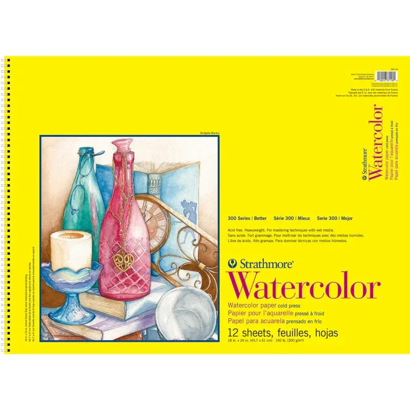 300 Series Watercolor Pad, Cold Pressed, Top Wire Binding, 12 Sheet, 18x24 inch, 1 Count