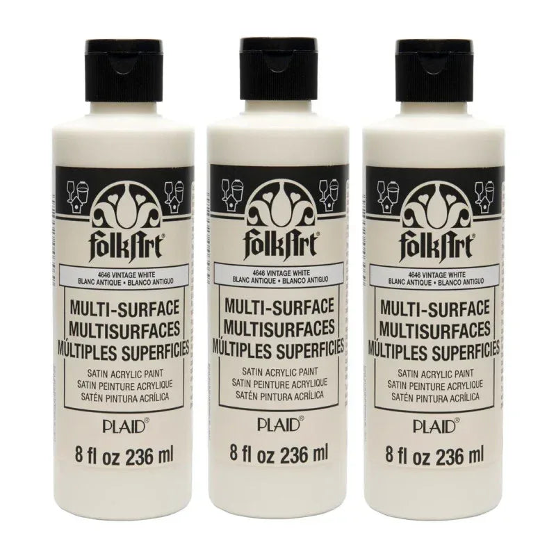 Acrylic Paint Multi-Surface Satin, 8oz., Vintage White, Pack of 3