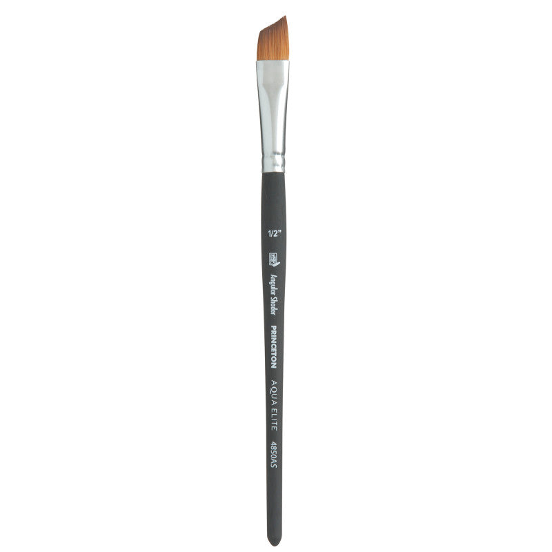 Aqua Elite Angle Shader Brush, Synthetic Bristles, Short Handle Watercolor Paintbrush, Matte Black, Size 1/2 inch, 1 Count