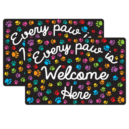 Welcome Mat with Slip Resistant Backing, 15.5" x 23.5", Paws, Every Paw is Welcome Here, Pack of 2