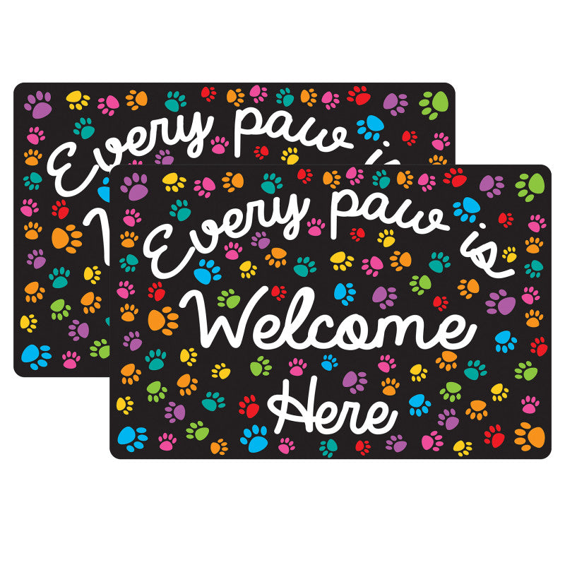 Welcome Mat with Slip Resistant Backing, 15.5" x 23.5", Paws, Every Paw is Welcome Here, Pack of 2