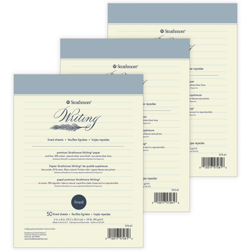 500 Series Writing Paper Pad, 50 Sheet, 6x8 inch, Pack of 3