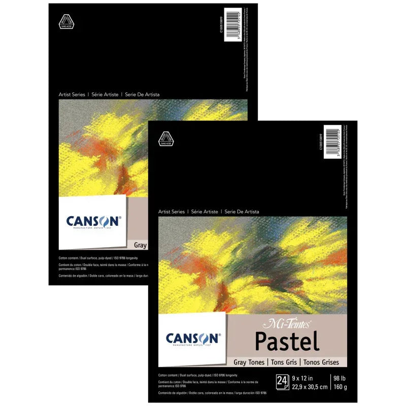 Artist Series Mi-Teintes Pastel Pad, Gray Tones, Foldover Binding, 24 Sheet, 9x12 inch, Pack of 2