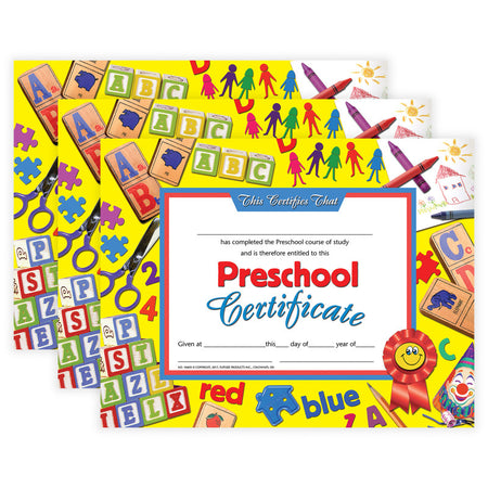Preschool Certificate, 8.5" x 11", 30 Per Pack, 3 Packs