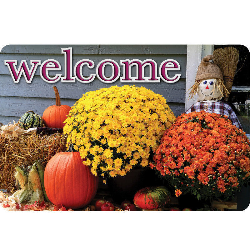 The Original Fun Mat&trade;, Welcome Mat, 15.5" x 23.5", Scarecrow Flowers Welcome