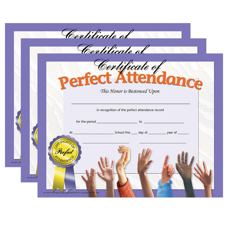 Certificate of Perfect Attendance, 30 Per Pack, 3 Packs