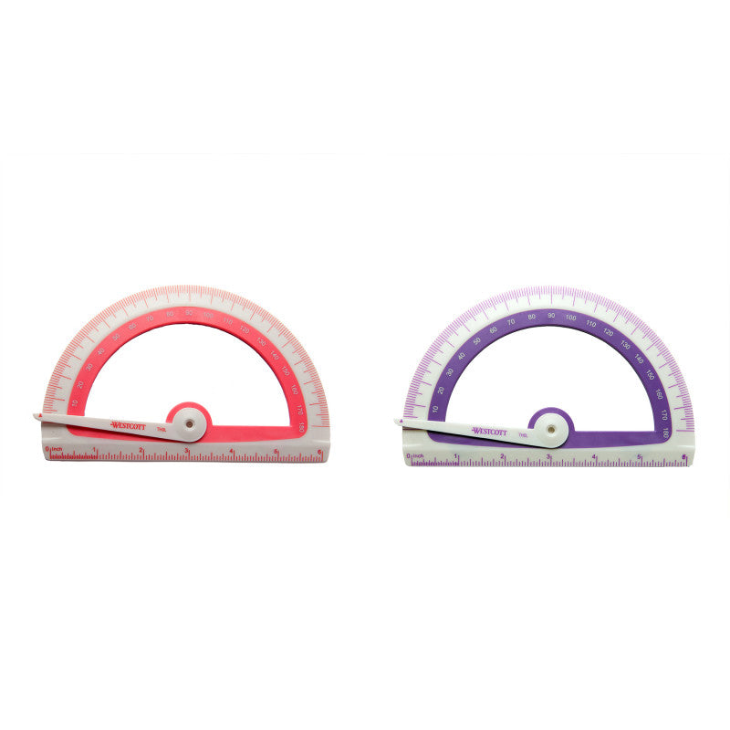 Soft Touch School Protractor With Antimicrobial Product Protection, Plastic, 6 in Ruler Edge, Assorted Colors, Set of 2
