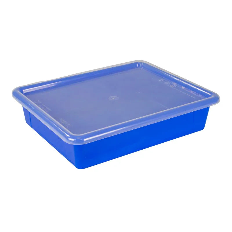 Flat Storage Tray with Lid, Blue