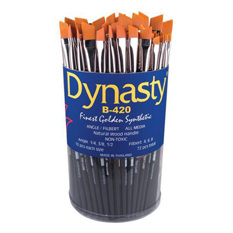 Finest Golden Synthetic Filbert and Angle Brush Canister, 72 Brushes