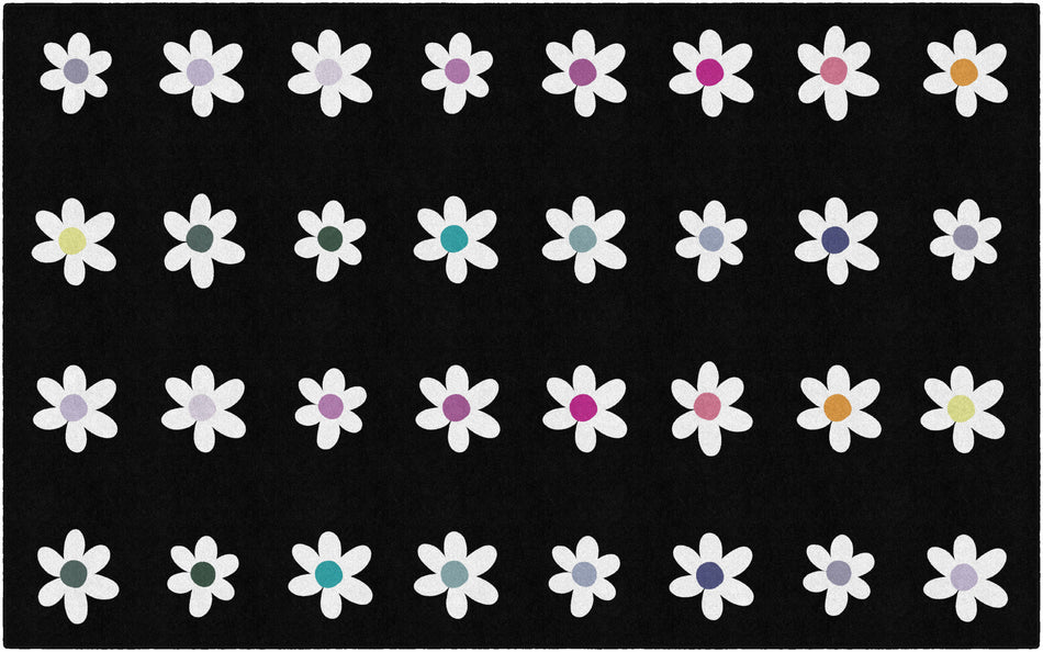 DAISIES ON BLACK CRISS-SROSS APPLESAUCE RECTANGLE CARPETS 7'6" X 12'