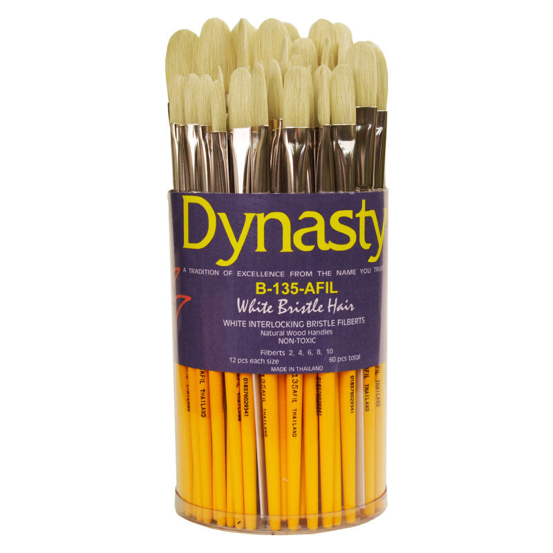 Interlock White Bristle Filbert Brush Canister, 60 Brushes