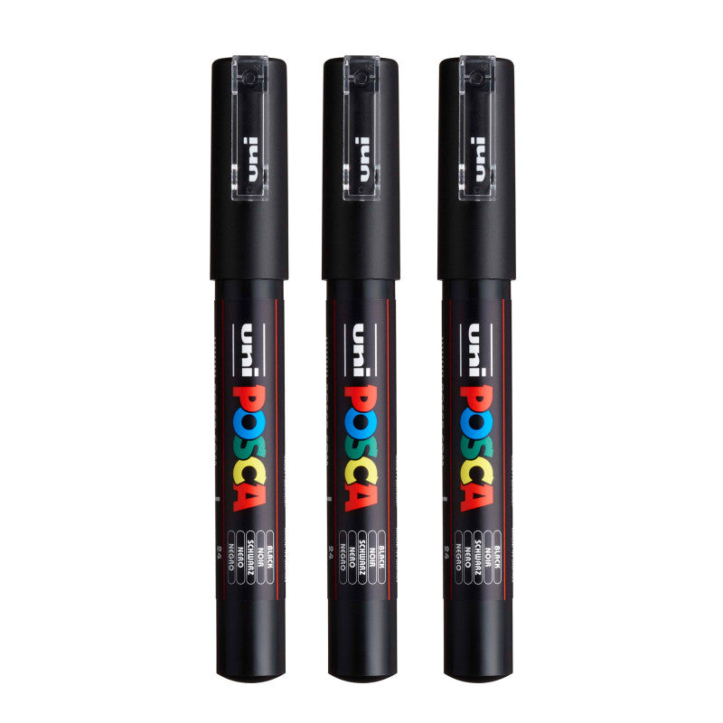 PC-1M Paint Marker, Extra Fine Bullet Tip (0.7-1.0 mm), Black, Pack of 3