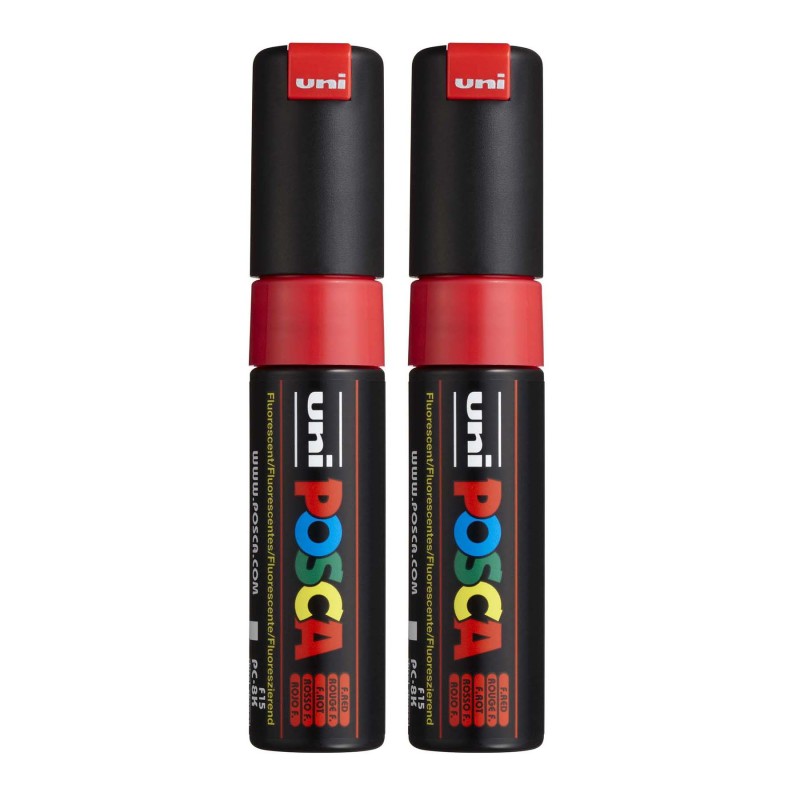 PC-8K Paint Markers, Broad Chisel Tip (8 mm), Fluorescent Red, Pack of 2