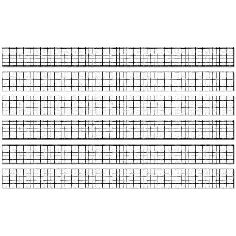 Creatively Inspired Black & White Grid Straight Borders, 36 Feet Per Pack, 6 Packs