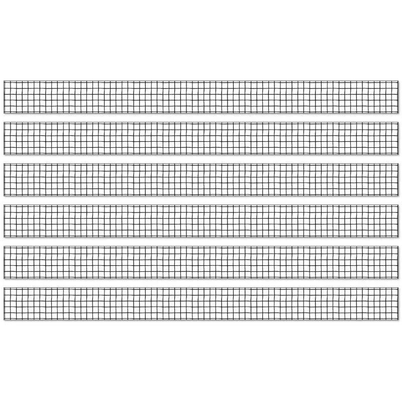 Creatively Inspired Black & White Grid Straight Borders, 36 Feet Per Pack, 6 Packs