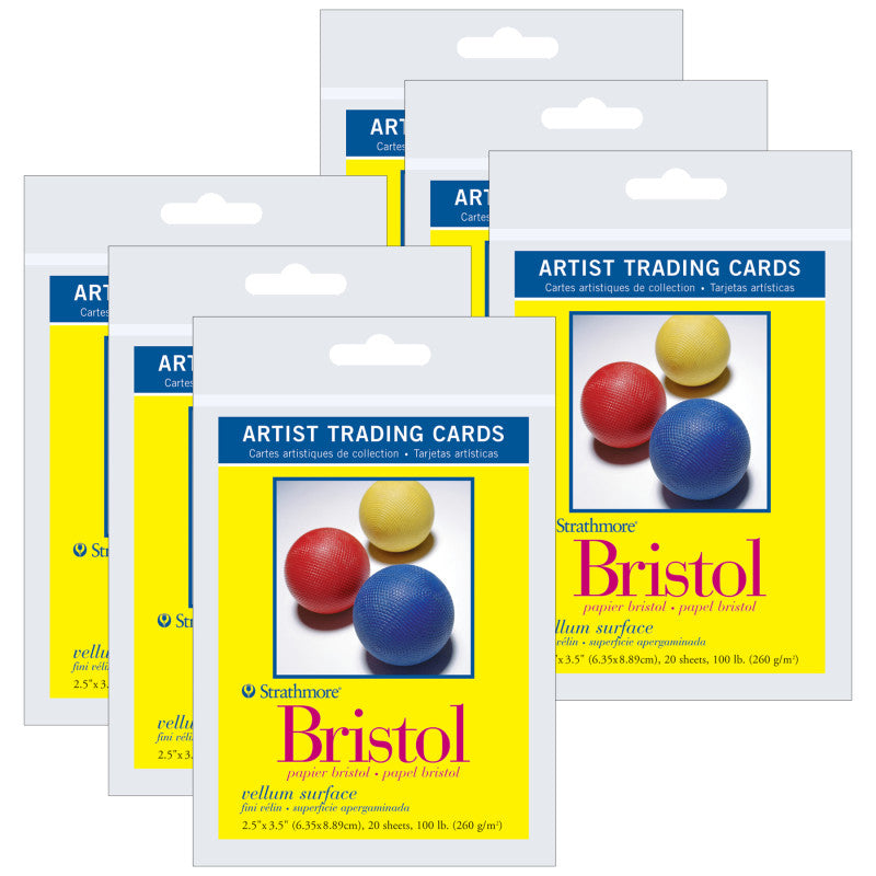 300 Series Artist Trading Cards Bristol Pack, Vellum Finish, 2.5x3.5 inch, 20 Sheets Per Pack, 6 Packs