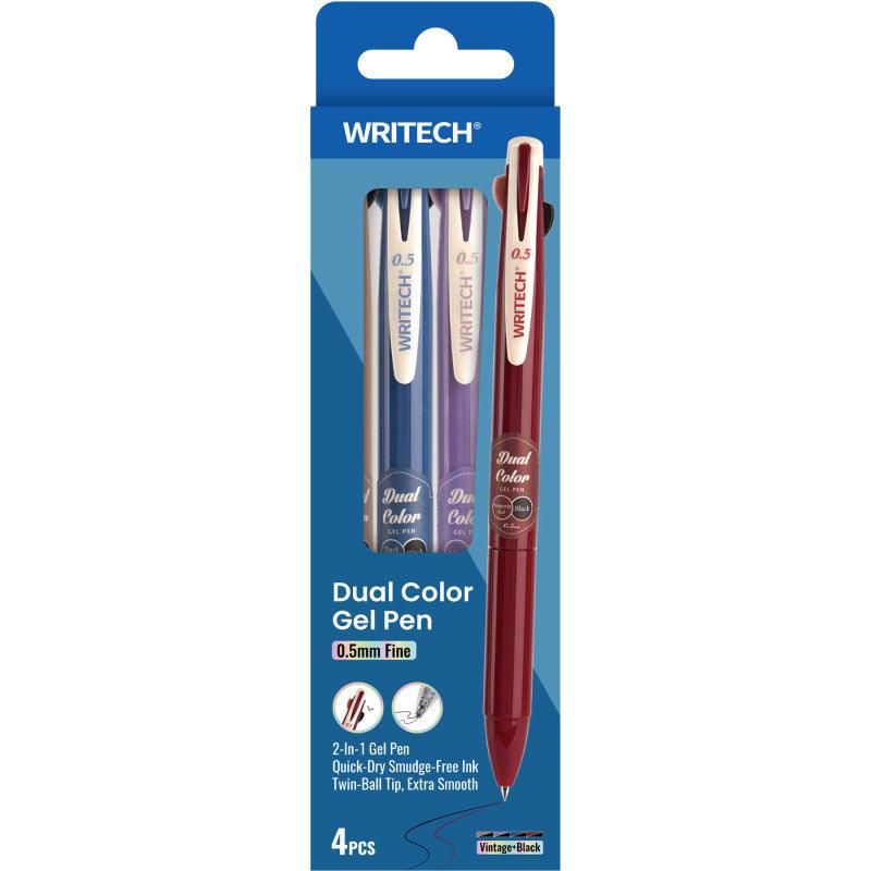 Dual Color Retractable Gel Pens, Black and Vintage Ink, 4 Count