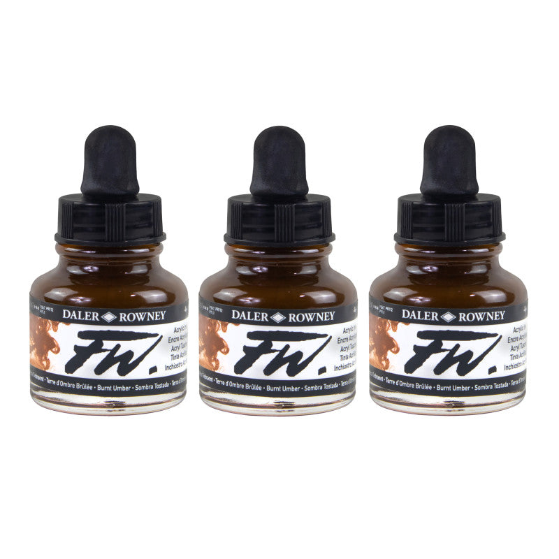 FW Acrylic Ink, Burnt Umber, 29.5ml, Pack of 3