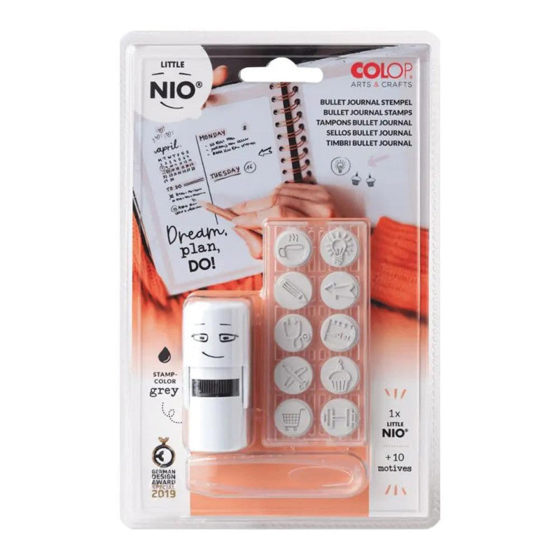 Little NIO Creative Planner Journaling Stamp Set, 10 Interchangeable Designs, 17 mm Round Imprint