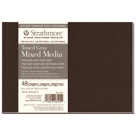 400 Series Art Journal Mixed Media Paper, Toned Gray, Soft Cover Binding, 96 Page/48 Sheet, 8x5.5 inch, 1 Count
