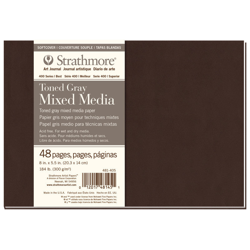 400 Series Art Journal Mixed Media Paper, Toned Gray, Soft Cover Binding, 96 Page/48 Sheet, 8x5.5 inch, 1 Count