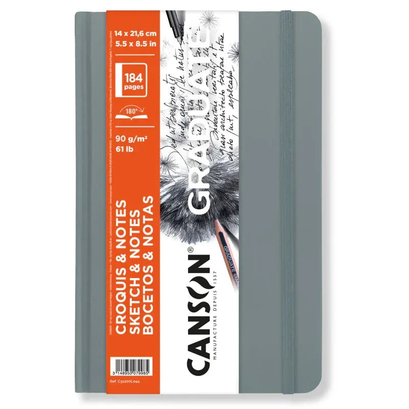 Graduate Sketch & Notes Art Book, Light Gray, Hard Cover Binding, 92 Sheet, 5.5x8.5 inch, 1 Count