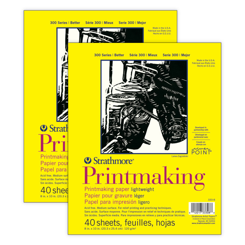 300 Series Printmaking Pad, Glue Binding, 40 Sheet, 8x10 inch, Pack of 2