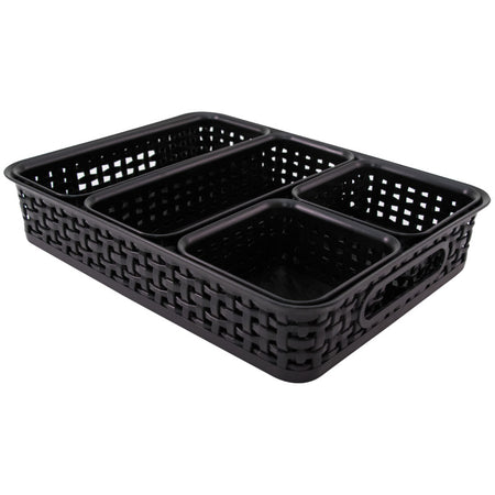 Plastic Weave Bin, Black, Pack of 5