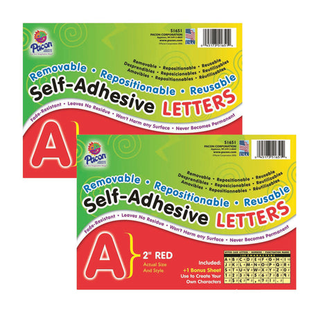 Self-Adhesive Letters, Red, Puffy Font, 2", 159 Characters Per Pack, 2 Packs