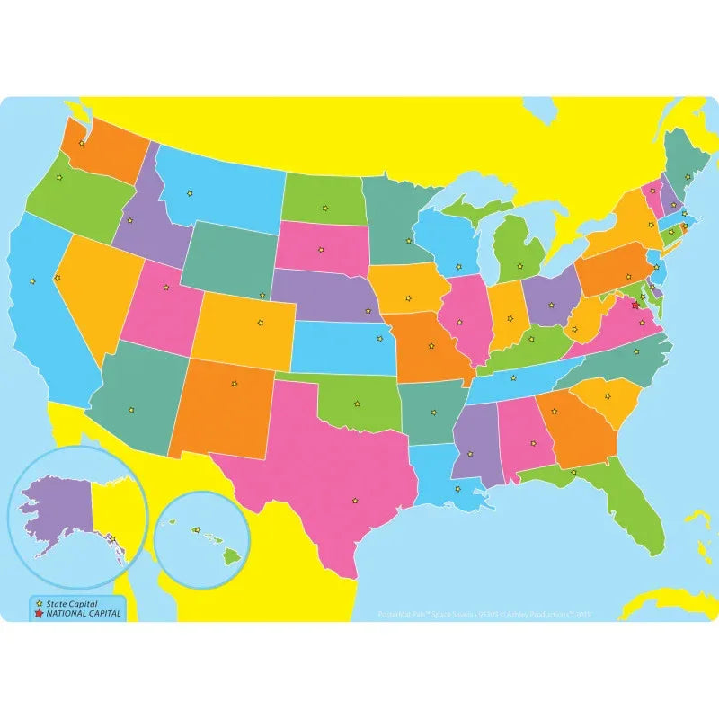 Smart Poly&reg; Single Sided PosterMat Pals&reg; Space Savers, US Map, 13" x 9.5"