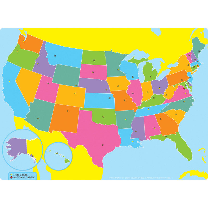 Smart Poly&reg; Single Sided PosterMat Pals&reg; Space Savers, US Map, 13" x 9.5"