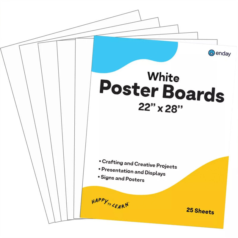 Poster Board, 22 x 28 in, White, 25 Pack