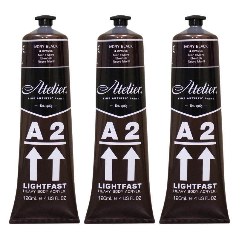 A2 Heavy Body Lightfast Artist Acrylic, 4 oz., Ivory Black, Pack of 3