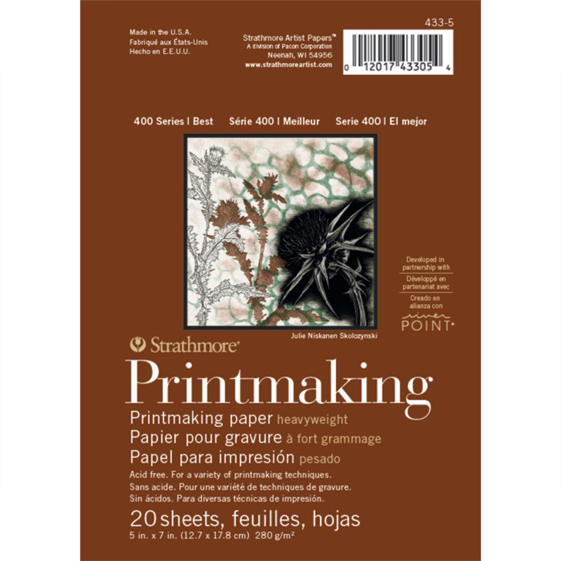 400 Series Printmaking Paper Pad, Heavyweight, Glue Binding, 20 Sheet, 5x7 inch, 1 Count