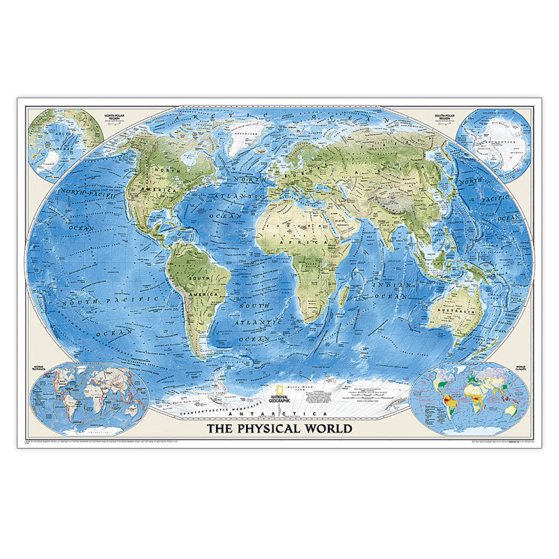 World Physical Map, Enlarged and Laminated, 69.25" x 46.25"