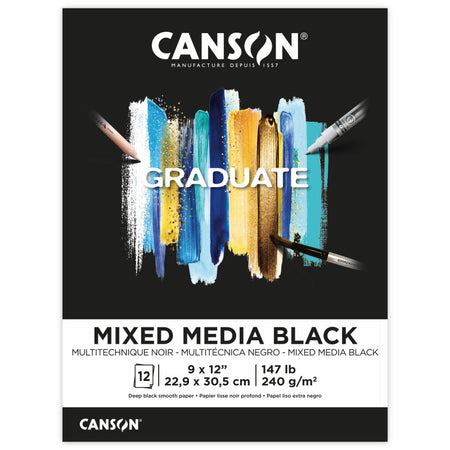 Graduate Mixed Media Pad, Black, Foldover Binding, 12 Sheet, 9x12 inch, 1 Count