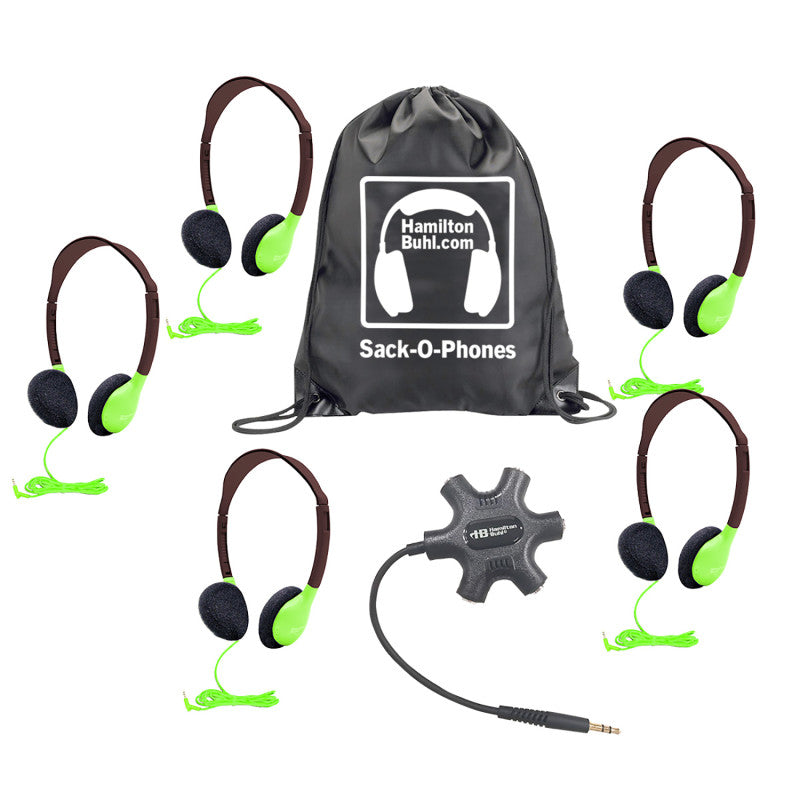 Galaxy&trade; Econo-Line of Sack-O-Phones with 5 Green Personal-Sized Headphones, Starfish Jackbox and Carry Bag