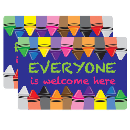 Welcome Mat with Slip Resistant Backing, 15.5" x 23.5", Crayons, Everyone is Welcome Here, Pack of 2