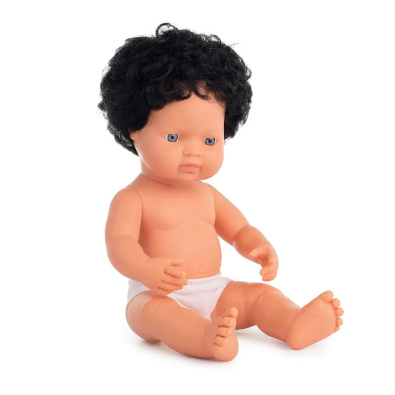 Anatomically Correct 15" Baby Doll, Caucasian Boy, Curly Black Hair (Polybag)
