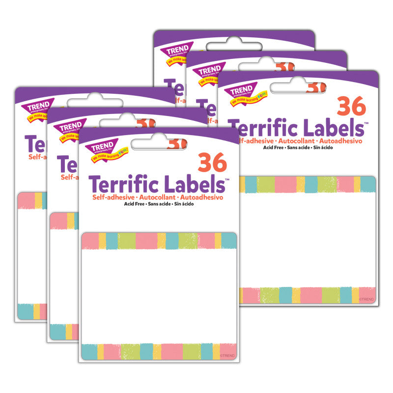 Cheerful Stripes Terrific Labels&trade;, 36 Per Pack, 6 Packs