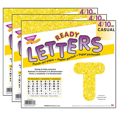 Yellow Sparkle 4" Casual Uppercase Ready Letters&reg;, 71 Per Pack, 3 Packs