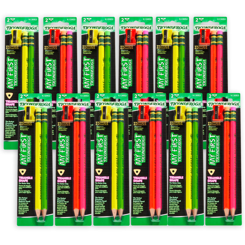 My First&reg; Tri-Write&trade; Wood-Cased Pencils, Neon Assorted, 2 Per Pack, 12 Packs