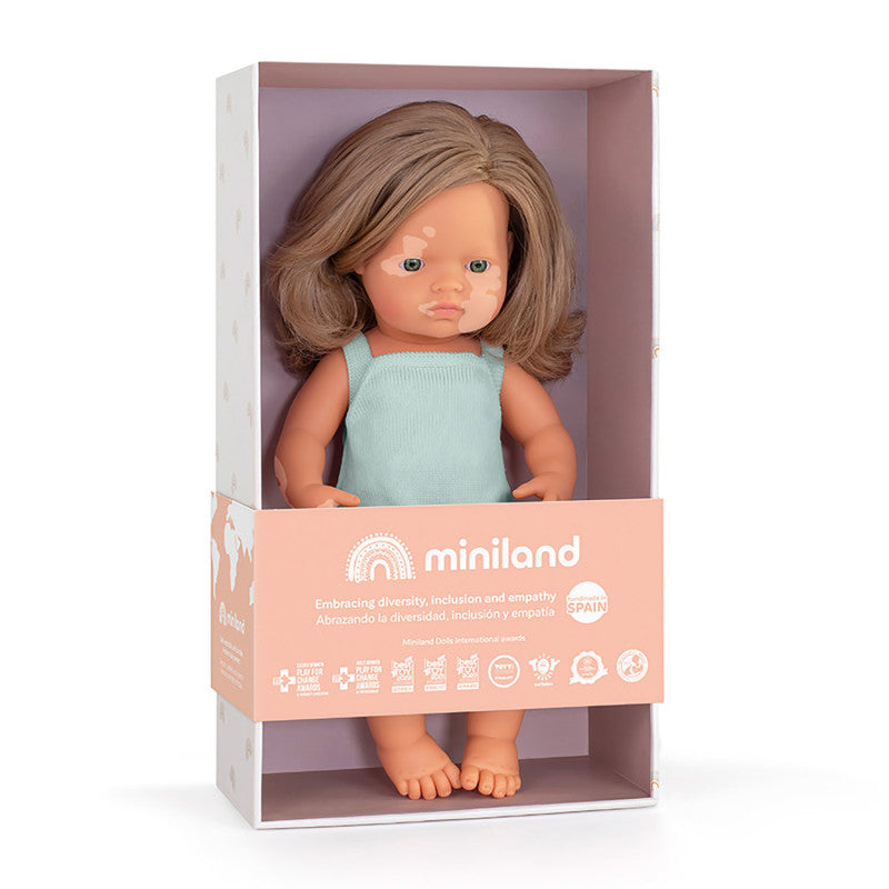 Anatomically Correct 15" Baby Doll, Caucasian Blonde Girl with Vitiligo