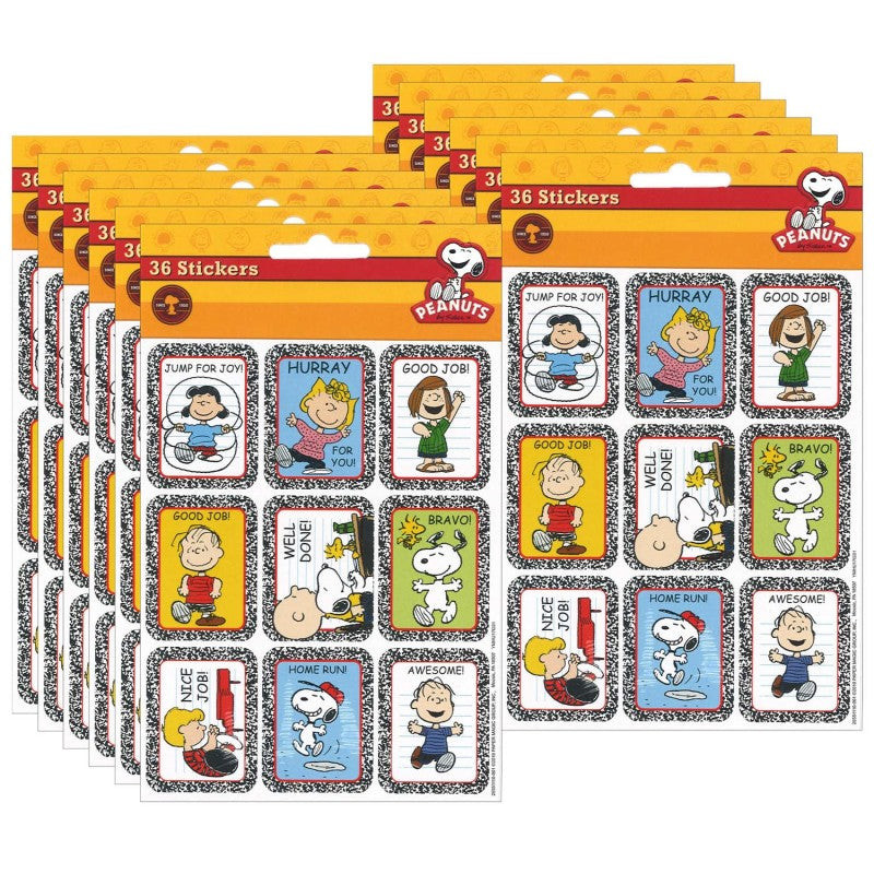 Peanuts&reg; Motivational Sticker, 36 Per Pack, 12 Packs