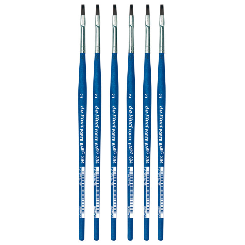 FORTE BASIC Student Brush, Synthetic, Acrylic, Flat, Series 394, Size 2, Pack of 6