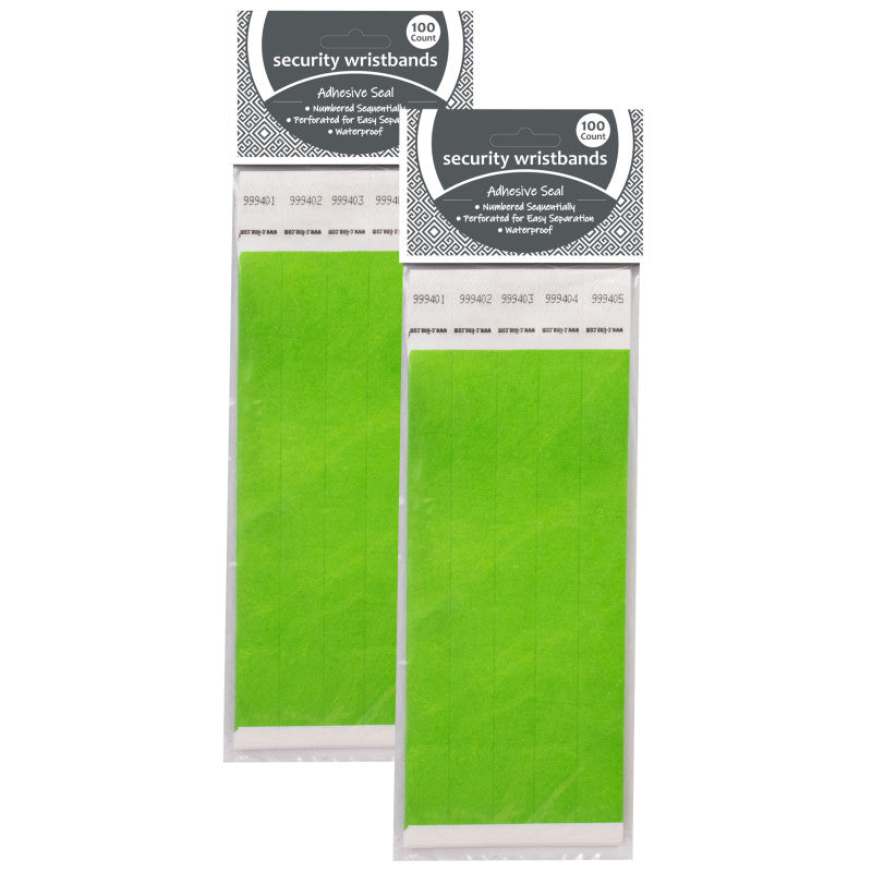 DuPont&trade; Tyvek&reg; Security Wristbands, Green, 100 Per Pack, 2 Packs