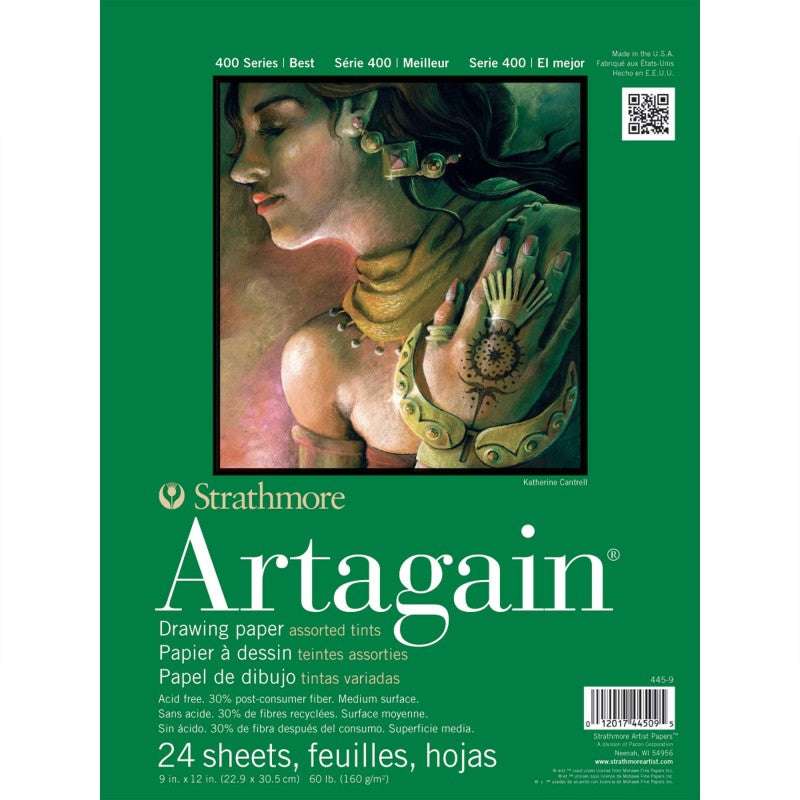 400 Series Artagain Pastel & Drawing Paper Pad, Assorted Colors, Glue Binding, 24 Sheet, 9x12 inch, 1 Count
